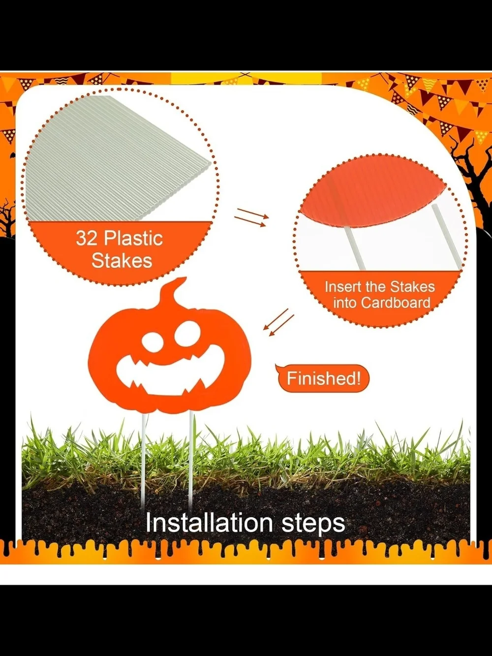 18 Pieces Pumpkin Yard Sign Set 9 Orange 9 Pink 36 Plastic Stakes Waterproof NEW